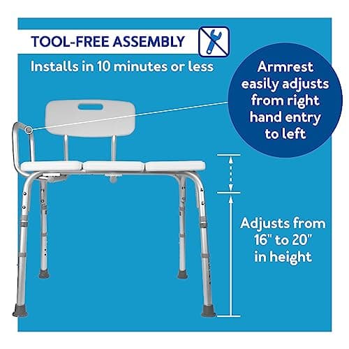 Carex Shower Bench and Shower Chair For Elderly and Disabled with Height Adjustable Legs, Tub Bench Converts to Right or Left Hand Entry, Shower Chair For Bathtub 7