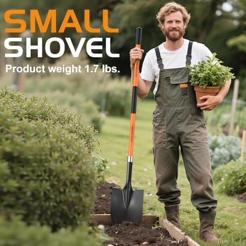 HIGHLIGHT Spade, Heavy Duty Gardening Shovel, Garden Shovel 56 inch for Digging, Round Shovel with D-Handle, for Garden,Beach, Snow, Fiberglass Handle (Orange) 7