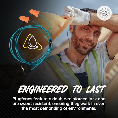 Plugfones Basic Earplug Headphones Earplug-Earbud Hybrid 27 dB Noise Reduction Rating OSHA Compliant Hearing Protection Earphones Noise Reducing Work Headphones Orange Foam Bell Earplugs 6