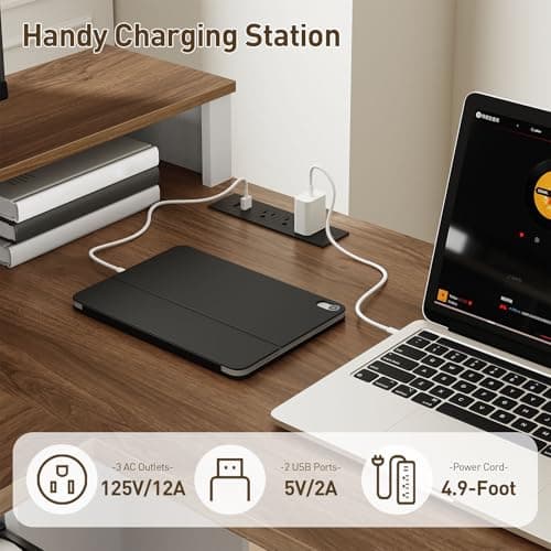 RALGEND Farmhouse 69" Executive L Shaped Desk with Drawer, Home Office Desk with Charging Station, Corner Computer Desk with Monitor Stand, File Drawer, Storage Cabinet, White and Walnut 7