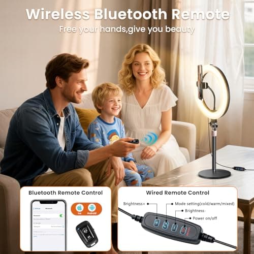 MACTREM 10“ Desk Ring Light with Stand, Desktop LED Circle Halo Light with Phone Holder for Computer Zoom Meeting, Laptop Light for Conference Video Calls, Live Streaming, Podcast, Selfie, Makeup 7