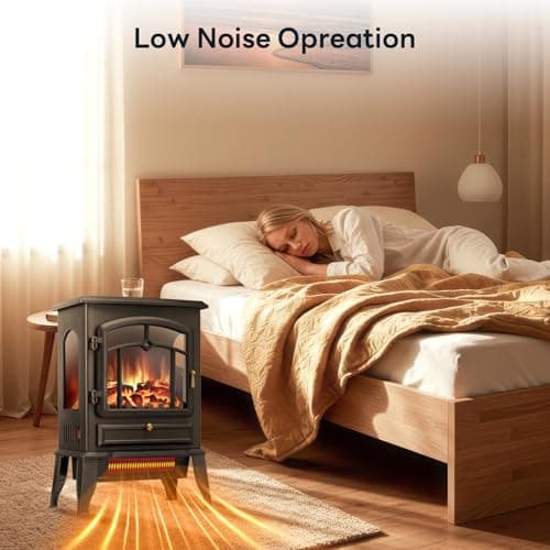 ZAFRO Electric Fireplace Stove, 5100 BTU Quick Heating Electric Fireplace Heater with Adjustable Flame Brightness, 1000W/1500W Thermostat, for Living Room, Bedroom 5