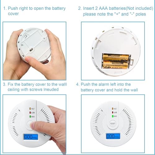 Carbon Monoxide Detectors,CO Detectors Battery Powered,2 Pack Carbon Monoxide CO Alarms with Light&Digital Display for Home,Bedroom,Kitchen,Office 4
