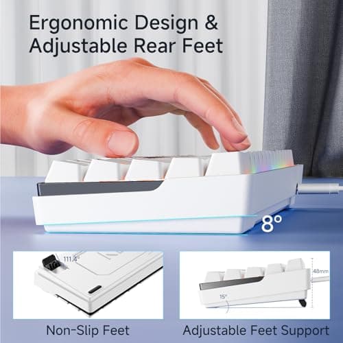 KEMOVE K61SE Gaming Keyboard, 60 Percent Mechanical Keyboard, Wired RGB Backlit N-Key Rollover Compact Mini 61 Keys Keyboard for PC Laptop, Red Switch, white 5