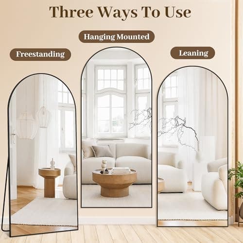 Suidia 71"x28" Arched Full Length Mirror with Stand, Full Body Mirror with Aluminum Frame, Freestanding/Leaning/Wall-Mounted, Floor Mirrors for Bedroom, Living Room, Entryway, Dressing Room, Black 7