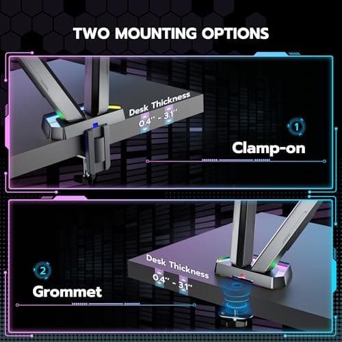 ARES WING RGB Dual Monitor Arm for 17-38" Ultrawide Screens, Holds 35.2lbs, Heavy Duty Dual Monitor Stand for Desk, Adjustable Double Mount with Clamp & Grommet Base, 75/100 VESA Mount, Gray 6