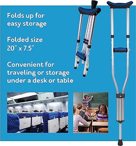 Carex Folding Aluminum Under Arm Crutches for Adults 4'11" to 6'1", 2 Lightweight Crutches Included, Universal for Walking, Walking Aid for Kids, Adults & Seniors, Includes Padded Underarm Cushions 6