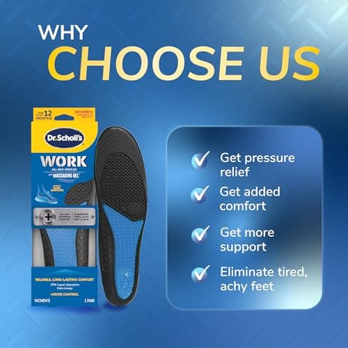 Work All-Day Superior Comfort Insoles (with) Massaging Gel, Women, 1 Pair, Trim to Fit 9