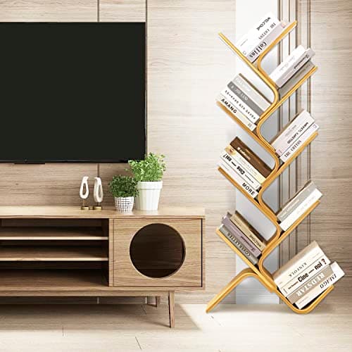 briteman 8-Tier Floor Bamboo Tree Bookshelf, Modern Standing Bookcase Office Book Storage Creative Curved Rack Organizer Shelves, Book Shelf Space Saver for Home Living Room Corner Bedroom