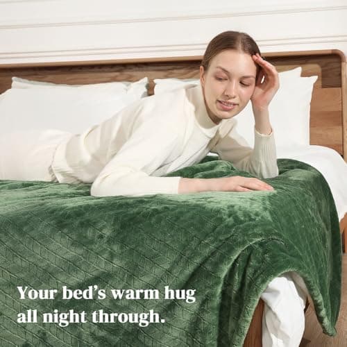 Electric Throw Blanket Heated Throw 50''x60''- Wheat Pattern Flannel & Sherpa Heated Lap Blanket with 5 Heat Settings & 4-Hour Auto Shut-Off, ETL & FCC Certified, Machine Washable Home Use, Green 7
