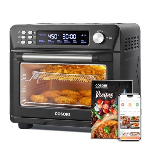 COSORI Smart 12-in-1 Air Fryer Toaster Oven Combo, Airfryer Convection Oven Countertop, Bake, Roast, Reheat, Broiler, Dehydrate, 75 Recipes & 3 Accessories, 26QT, Black-Stainless Steel