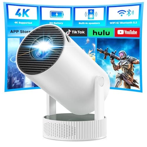 Mini Projector, Projector with Wifi and Bluetooth Built-in Battery 4K Portable Projector for Outdoor Bedroom, Smart Projectors 1080P Compatible with iphone/TV Stick/HDMI/Laptop