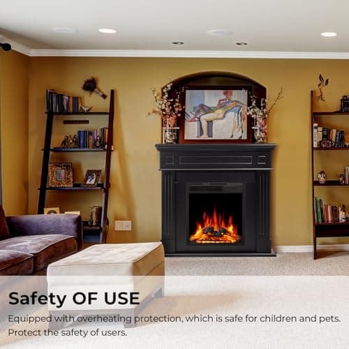 43” Electric Fireplace Mantel Freestanding Electric Fireplace, Remote Control, Adjustable Led Flame, 750W/1500W Black 6