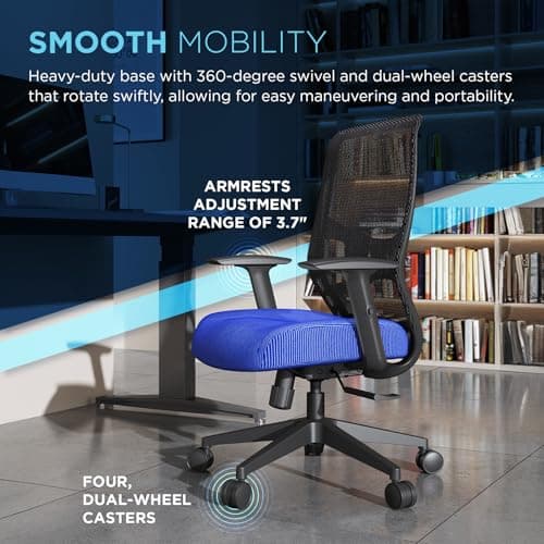 Tempur-Pedic ProTask Executive Task Office Chair with Cooling Gel Layer and Built-in Lumbar Support, Height-Adjustable Ergonomic Mesh Office Desk Chair, Blue 7