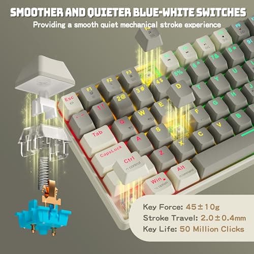 Creamy Mechanical Keyboard Wireless - 100 Keys Hot-Swappable Retro Design, Silent Linear Switches, 3-Mode (BT/2.4G/USB-C), RGB Backlit, 3000mAh, Ergonomic Wrist Rest for Win/Mac Gaming & Typing 6
