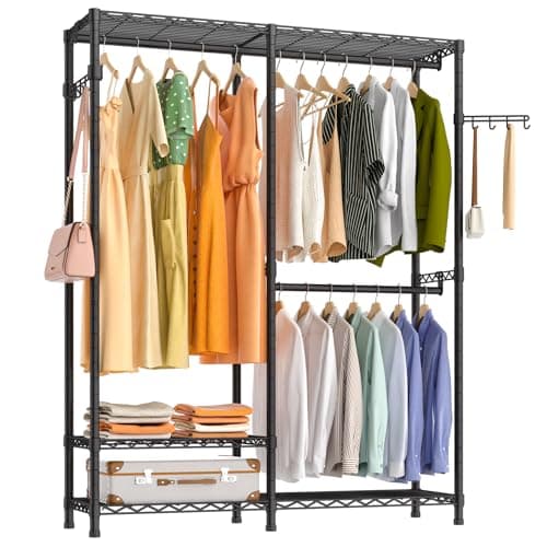 Exglobol Heavy Duty Garment Rack, Metal Freestanding Closet Wardrobe Clothes Racks for Hanging Clothes, 4 Tiers Adjustable Wire Shelving, 44.9'' L x 16.5'' W x 76.8 '' H, Max Load 800LBS, Black