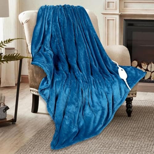 DAILYLIFE Heated Blanket Electric Throw Blanket, 50" x 60" Flannel Heating Blanket with 6 Heat Settings and 3 Hours Auto-Off, Couch Chair, Machine Washable, (Bright Blue, 50" x 60", Flannel)