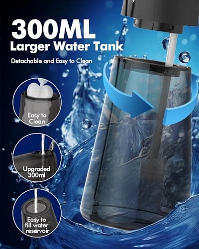 Water Flossers for Teeth - 5 Modes, 6 Flossing Tips, Rechargeable Cordless Portable 300ML Larger Tank Electric Waterflosser Cleaner IPX7 Waterproof Floss Cleaning Teeth Pick for Home Travel 7