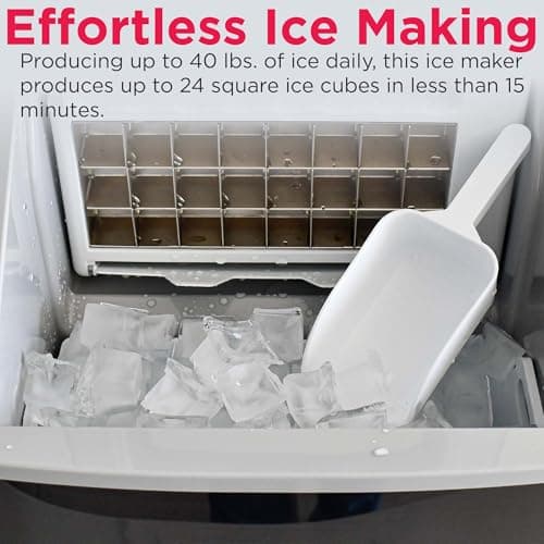 Frigidaire Ice Maker EFIC452, Countertop Stainless Steel Ice Maker with Transparent Window, Clear Ice Cube Maker with 40 lbs. Capacity, Ice Maker Machine – 14.8" D x 11" W x 14.1" H (Black) 7