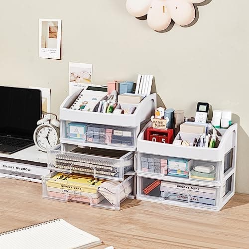 Desk Organizer with Drawers, 3 Drawers Storage Organizer, Desktop Storage Drawers for Office/School Supplies, Plastic Stationary Makeup Organizer, Desk Storage Box for Office, School, Home 5