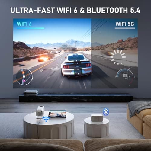 【Ivory Projector & Built-in Apps】 XuanPad Mini Projector with Wi-Fi and Bluetooth, Full HD 1080P Smart Portable Projector with 210° Stand, Auto Vertical Keystone, Compatible with HDMI/USB/TV Stick 8