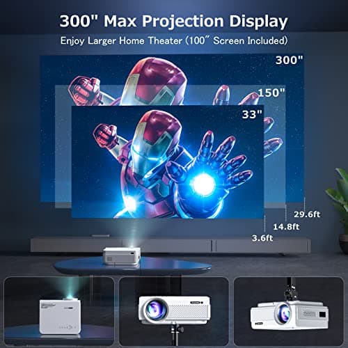 Projector with WiFi and Bluetooth, FUDONI 5G WiFi Native 1080P Outdoor Projector 15000L Support 4K, Portable Movie Projector with Screen and Max 300", for iOS/Android/Laptop/TV Stick/HDMI/USB/VGA/TF 5