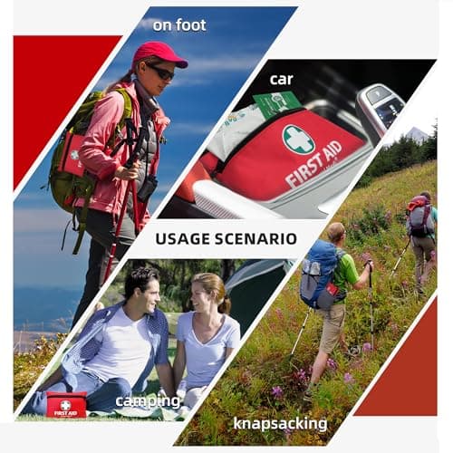 General Medi Mini First Aid Kit, 110 Piece Small First Aid Kit - Includes Emergency Foil Blanket, Scissors for Travel, Home, Office, Vehicle, Camping, Workplace & Outdoor (Red) 6