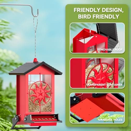 Squirrel Proof Bird Feeders for Outdoors, 5LBS Large Capacity Metal Wild Bird Feeder with Bilateral Weight-Activated Perches, Anti Squirrel Bird Feeders for Outside Finch, Cardinal, Blue Jay 5