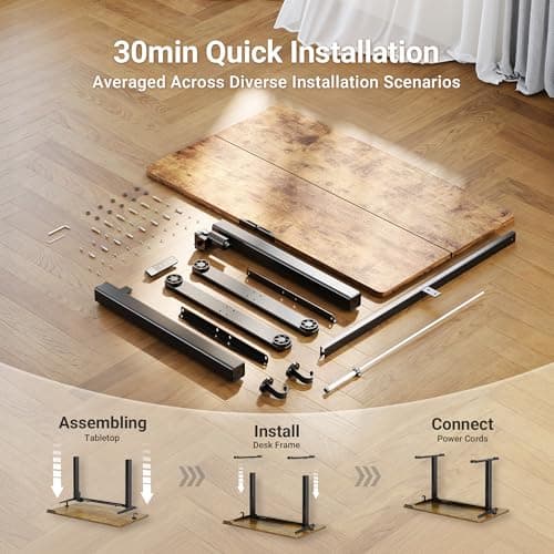 Claiks Electric Standing Desk, Adjustable Height Stand up Desk, 24x48 Inches Sit Stand Home Office Desk with Splice Board, Black Frame/Rustic Brown Top 8