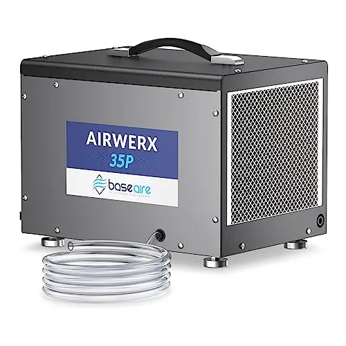 BaseAire 70 Pints Crawlspace Dehumidifier with Pump, Whole Home Dehumidifiers for Commercial and Basements with Drain Hose, Auto Defrost, Compact, GLGR Technology Up to 1000 Sq Ft