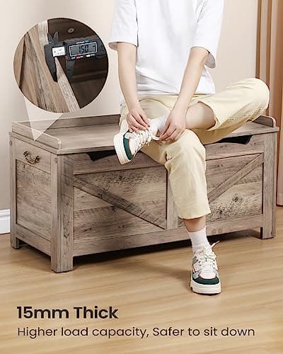 Hzuaneri 39.4" Storage Chest, Lift-Top Storage Trunk with 2 Hinges, Wooden Bench Box Chest Organizer for Bedroom, Entryway, Living Room, Greige SB04505X 5