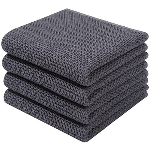 Homaxy 100% Cotton Waffle Weave Kitchen Dish Towels, Ultra Soft Absorbent Quick Drying Cleaning Towel, 13 x 28 Inches, 4-Pack, Dark Grey