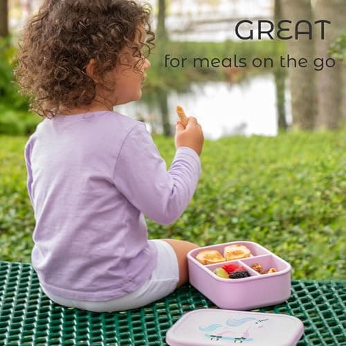ASOMIC Silicone Bento Lunch Box for Toddlers & Kids, Leakproof & BPA-Free, 3 Compartments, Microwave & Dishwasher Safe, Ideal for Daycare, Preschool & Baby Meals (Blush) 6