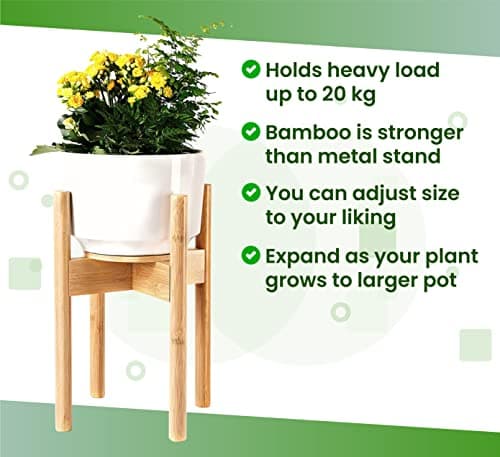 Plant Stand Indoor - Corner, Table and Floor Planter Holder - Adjustable, Durable Bamboo Wood - Fits 8, 10, 12-inch Dia Small, Mid-Large, Tall or Short Pot Sizes 7