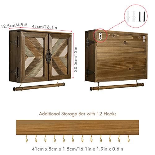 Sunix Rustic Wooden Jewelry Organizer Wall Mounted Holder with Removable Bracelet Rod and Hooks for Necklaces Earrings Bracelets Rings 6