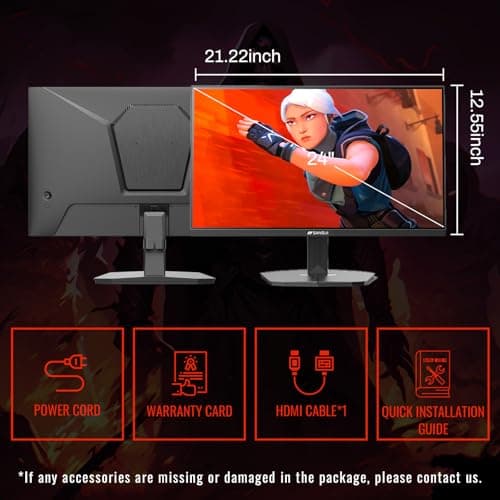 SANSUI Gaming Monitor, 24 Inch 180Hz, FHD 1080P 1ms 110% sRGB Computer Monitor, HDMI DP Ports VESA Support for Game Office (HDMI Cable Included) 9