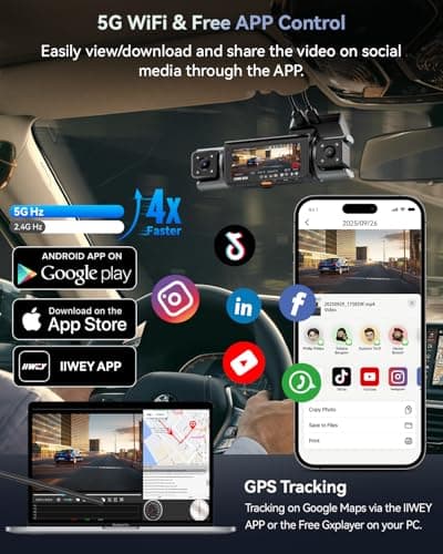 IIWEY 4 Channel Dash Cam 360° View, STARVIS 2 Front 2.7K Rear 2K Inside 1080P x2, 8IR LEDs Night Vision 3.0, PlateTag AI for Plate Clarity, 5GHz WiFi GPS, Voice Control, 24/7 Parking Mode, 128GB Card 7