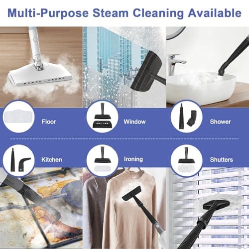 7-in-1 Steam Mop, 1200W Rotated Steam Cleaner for Home, 2 Modes, 400ML Removable Tank, 23FT Cord, 2 Washable Pads, Multi-Surface Steamer for Hard Floor, Laminate Floor, Tiles Cleaning (Light Blue) 5