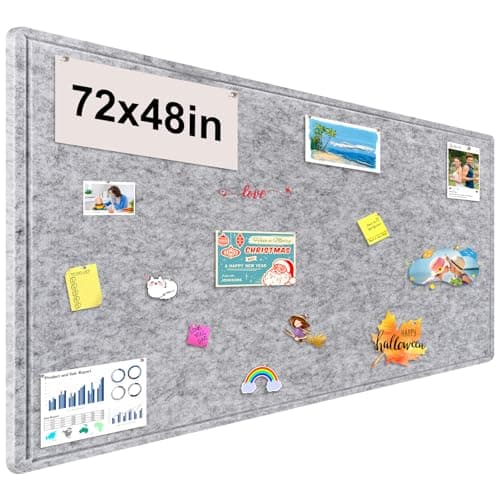 Large Bulletin Board, 72x48 Inches Cork Board Alternative, Large Felt Board Decorative Pin Board for Wall, Foldable Photo Board Self-Adhesive Vision Board with 36 Pushpins Light Gray