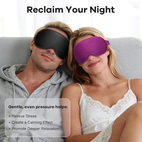 Weighted Sleep Mask 2 Pack - 3D Contoured Eye Masks for Sleep, Best Blackout Sleep Masks for Women Men, Eye Mask for Travel, Meditation, Airplane, Memory Foam, Adjustable Strap, Black Purple 7