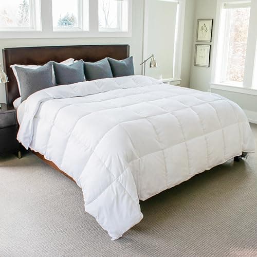 Gray Eagle Oversized King Comforter – Extra Large Synthetic Down Alternative Comforter – Ultra Soft Microfiber, All-Season, Lightweight & Fluffy – Hotel Quality, Machine Washable, White (120' x 98")