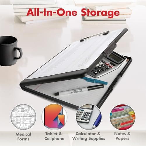 Dexas Slimcase 2 Plastic Clipboard with Storage and Side Opening, Black, Office Supplies Clipboards to Organize, Carry and Store, A4 Holder, Style and Functionality Nursing Clipboards 6