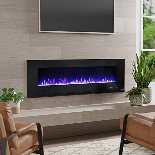 Amazon Basics Wall-Mounted Recessed Electric Fireplace - 60 inches, Black 5