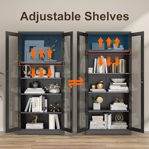 Curio Display Cabinet with Glass Doors,71”H Metal Display Case with 4 Adjustable Shelves - Black China Storage Cabinet for Collectibles, Trophies & Liquor - Locking Tall Glass Cabinet for Home 6