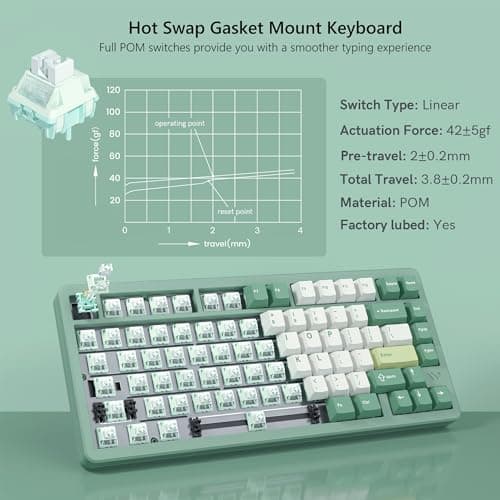 Womier SK75 75% Keyboard with Full Aluminum Wireless Mechanical Gaming Keyboard, VIA Custom Pre-lubed POM Switches RGB Creamy Gaming Key Board, 3-Modes Gasket Hot Swappable, Green 5