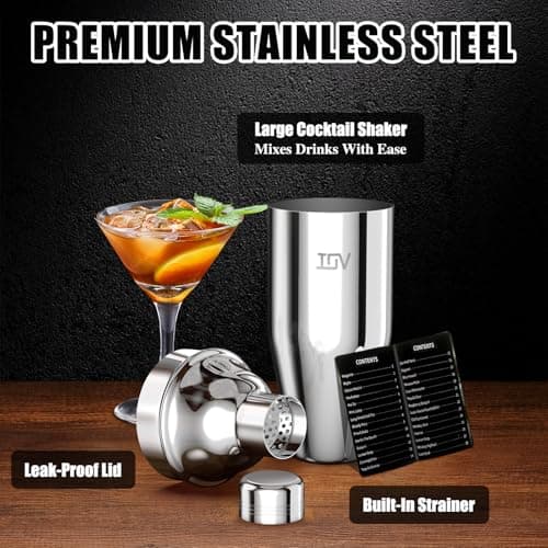 IOV Cocktail Shaker, 24 oz Martini Shaker, Drink Mixer with Built-in Strainer, Professional Stainless Steel Margarita Alcohol Shakers with Cocktail Recipe Guide, Bartender Kit Gifts 3