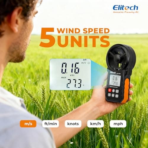 Elitech Bluetooth Anemometer Handheld, Digital Wind Speed Meter with Temperature and USB Data Export, CFM/CMM Measurement, for Drone Flights, Outdoor Activities, and HVAC, ANE-200W 2