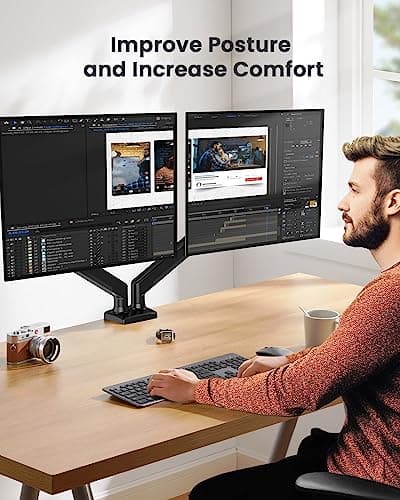 ErGear Dual Monitor Stand up to 33 inches Screen, Load-Bearing Max 22 lbs Each Arm, Adjustable Dual Monitor Mount, Sturdy Steel vesa Monitor Mount with Stable VESA 75x75 100x100mm 7