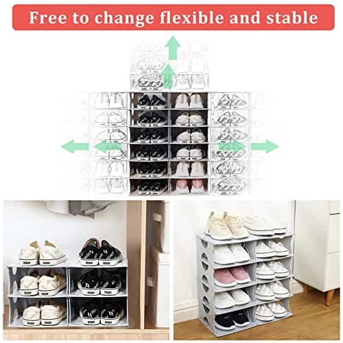 TXALWIQ 6-Tier Shoe Rack, Stackable Storage Organizer for Bedroom Entry, Adjustable Rack, Shoe Slots Shelf, Easy Tower Rack, Grey 5