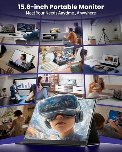 ZUCWO 15.6 Inch Portable Computer Monitor, Portable Monitor for Laptop,PC,MacBook,Phone, PS4, 1080P FHD Display with HDMI USB-C, Built-in Speaker with Leather Case, Travel Work Home Gaming Monitors 7